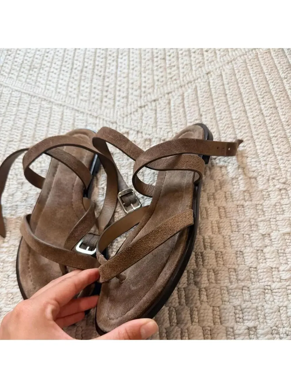 Reformation Jane Flat Sandal in Farro Suede